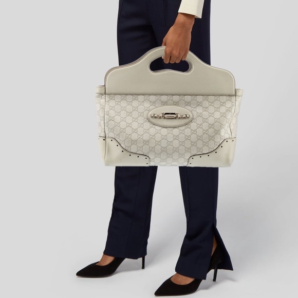Gucci Handbags - GUCCI Guccissima Punch Top Handle Tote Ivory Horsebit Leather
